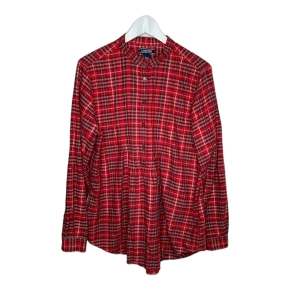 Lands End Women’s Plaid Red Blouse Size 16 Button - Picture 1 of 5